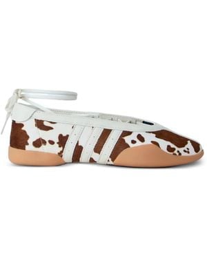 adidas Taekwondo Mei Cow-Print Ribbon-Tie Ballet Flats - White