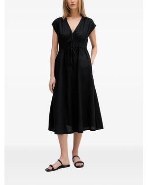 Benetton Drawstring-Waist V-Neck Midi Dress - Black