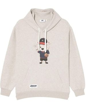 Chocoolate Bear-Print Hoodie - White