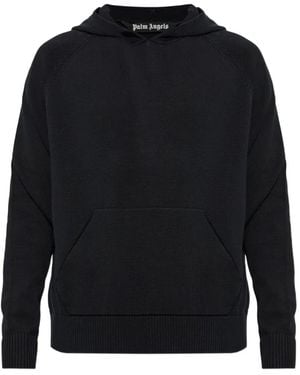 Palm Angels Logo-Print Knitted Cotton Hoodie - Blue