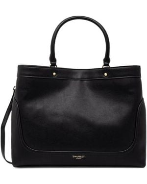 Twinset Logo-Plaque Shoulder-Strap Tote Bag - Black