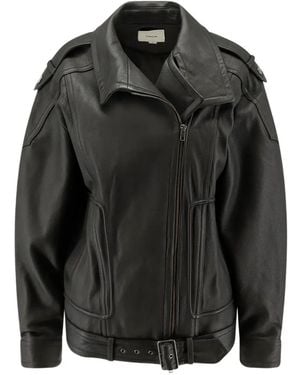 Vince Belted Leather Jacket - Black