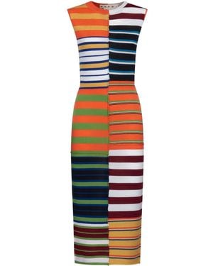 Marni Vestido Midi De Punto Con Diseño Patchwork - Naranja
