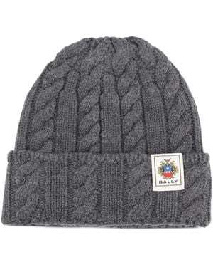Bally Cable-Knit Logo-Patch Beanie Hat - Grijs