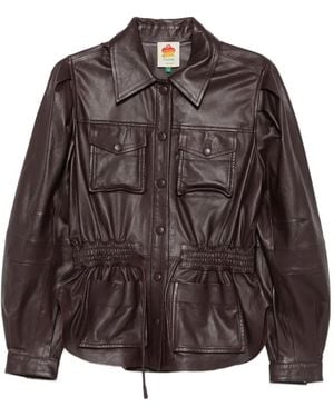FARM Rio Drawstring-Waist Leather Jacket - Brown