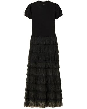 Twinset Long Plumetis Lace Knit Dress - Black