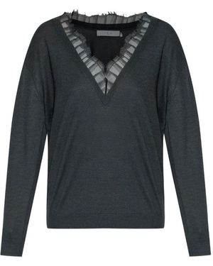 IRO Lace-Insert Wool Sweater - Gray