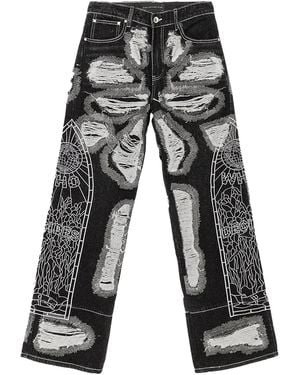 Who Decides War Embroidered Distressed Jeans - Grey
