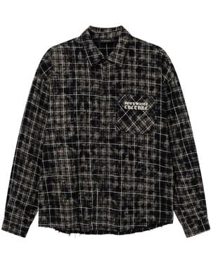 don't waste culture Levi Logo-Print Checked Shirt - Black
