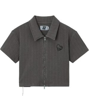 Izzue Zip-Up Ribbed Top - Grey