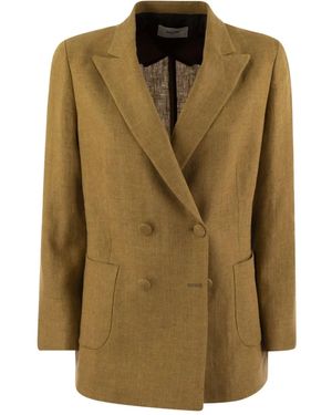 SAULINA Assunta Double-Breasted Linen Blazer - Green