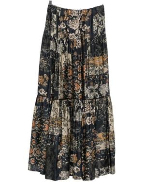 Liu Jo Floral-Patchwork Tiered Midi Skirt - Black