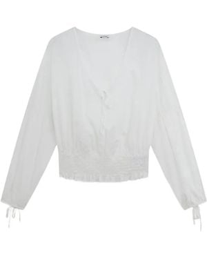 Aspesi Shirred Ruffle Trim Top - White