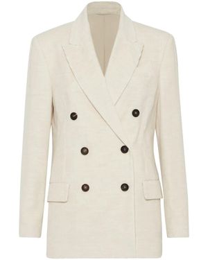 Brunello Cucinelli Cotton Blend Double-Breasted Jacket - Natural