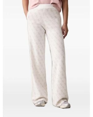 Guess Logo-Jacquard Wide-Leg Track Trousers - White