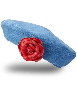 Maison Michel Augusta Rose-Detailed Hat - Blue