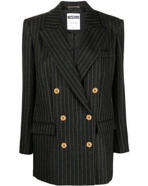 Moschino Pinstripe Wool Double-Breasted Blazer - Black