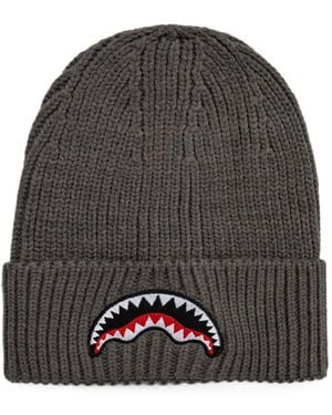 Sprayground Shark Mouth Ribbed-Knit Beanie Hat - Grey