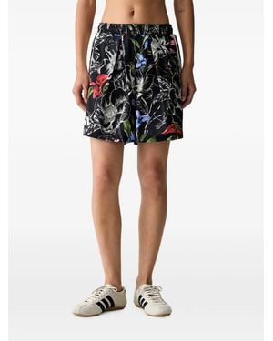 adidas X Farm Rio Floral-Print Side-Stripe Shorts - Black
