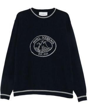 Iceberg Logo-Intarsia Tipped Jumper - Black