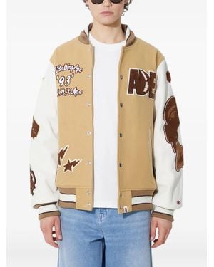 A Bathing Ape Appliqué-Detail Varsity Jacket - Natural
