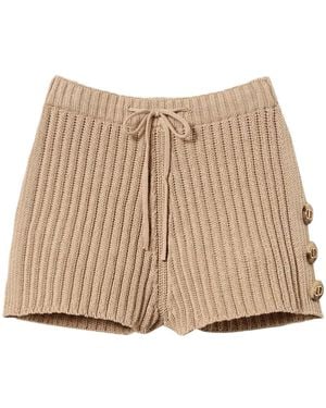 Twinset Button-Detail Ribbed-Knit Shorts - Natural