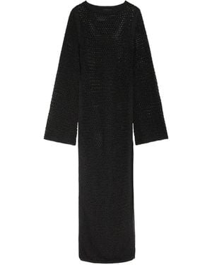 Delos Open-Knit Long-Sleeve Maxi Dress - Black