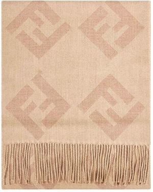 Fendi Diagonal Macro Ff Fringed Scarf - Natural