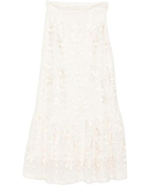Antik Batik Carioca Floral-Embroidered Maxi Skirt - White