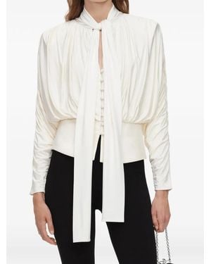 Self-Portrait Cream Tie-Neck Jersey Top - White