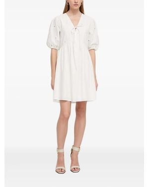 Desigual Eyelet Puff-Sleeve Mini Dress - White