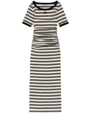 Ganni Striped Maxi T-Shirt Dress - Natural