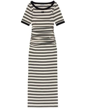 Ganni Striped Maxi T-Shirt Dress - Natural