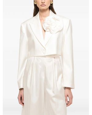 Nissa Floral-Detail Crop Blazer - White