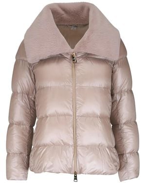Herno Faux Fur Collar Mini Puffer Jacket - Natural