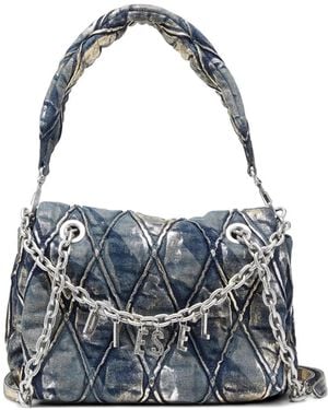DIESEL Charm D Quilted Metallic-Foil Shoulder Bag - Blue