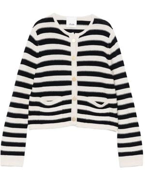 Allude Striped Button Cardigan - White