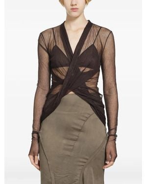 Yehuafan Knotted Organza Top - Brown