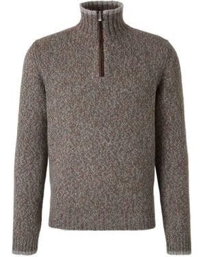 Fedeli Half-Zip Ribbed Organic-Cotton Sweater - Gray