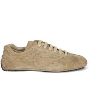Prada Logo-Debossed Suede Trainers - Natural