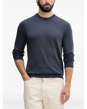 Guess Logo-Embroidered Crew-Neck Sweater - Blue