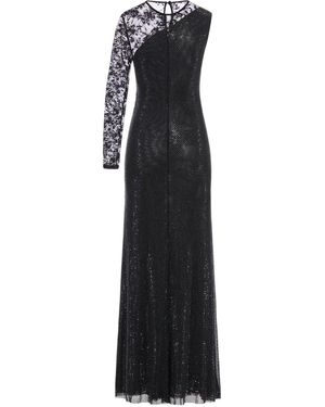 Self-Portrait Rhinestone Mesh And Lace Maxi Dress - Black