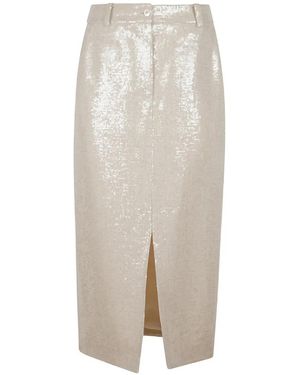 Kiton Sequin-Embellished Slit Skirt - White