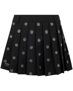 Philipp Plein Minifalda plisada con monograma de strass - Negro
