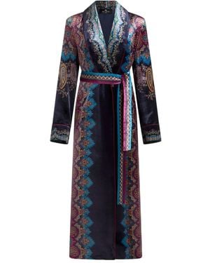 Etro Paisley-Print Velvet Robe - Blue