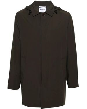 Aspesi Single-Breasted Hooded Raincoat - Black