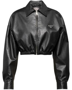 Prada クロップド レザージャケット - ブラック