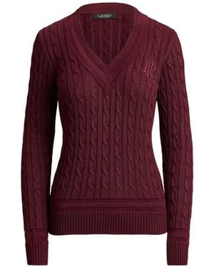 Ralph Lauren Cable-Knit Monogram-Embroidered Sweater - Purple