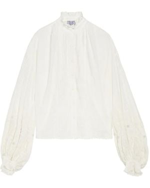 Thierry Colson Slava Ruffled Embroidered Blouse - White
