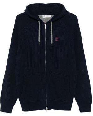 Brunello Cucinelli Zip-Up Hooded Cardigan - Blue